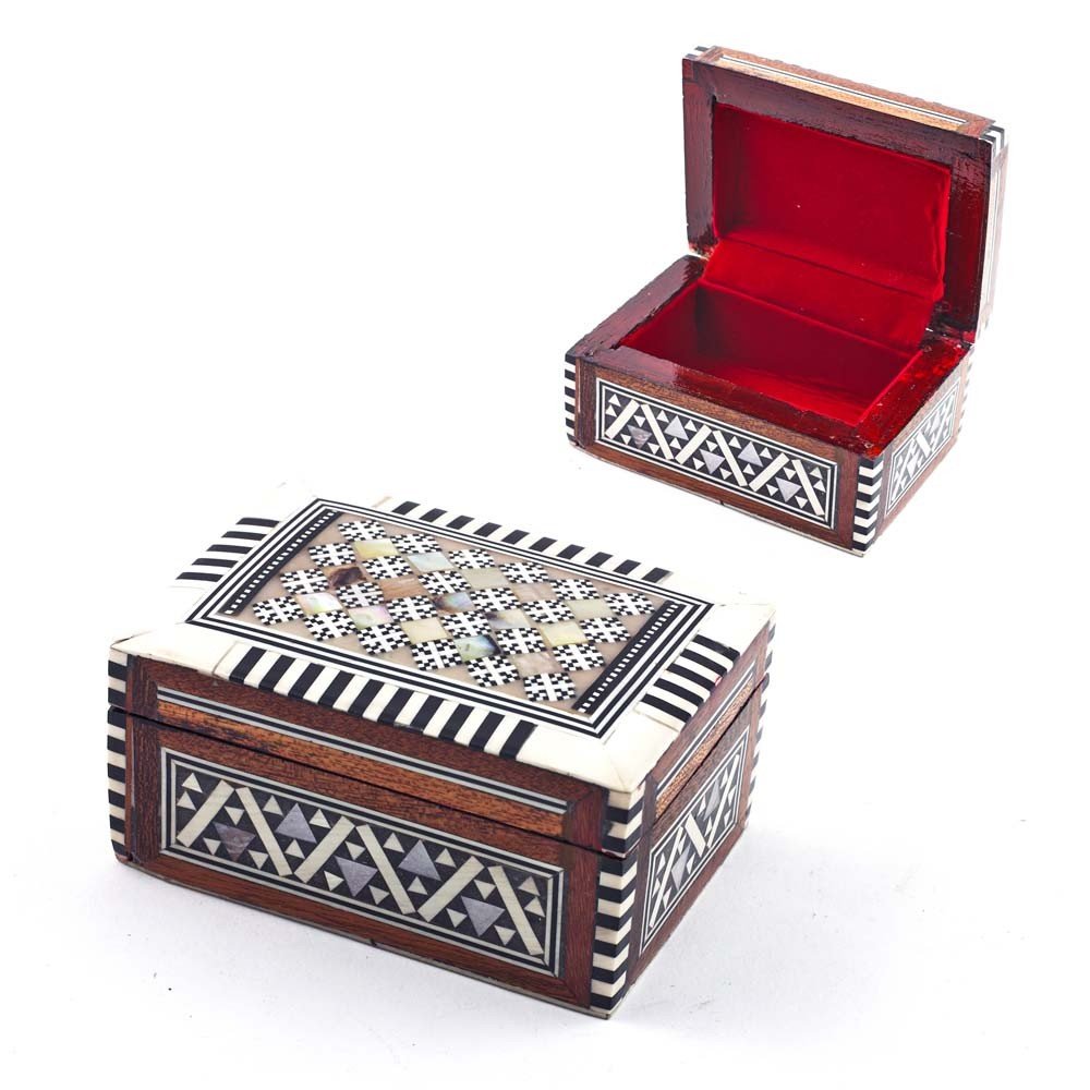 White Rectangular Box -Nacre -Velvet - Egyptian inlay - Arab Home Decor