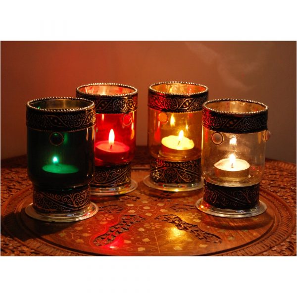 Cylindrical glass candle holders with Alpaca - Various Colors
