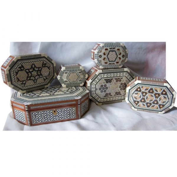 Egypt White Oval Marquetry Jewelry Box - 6 Sizes