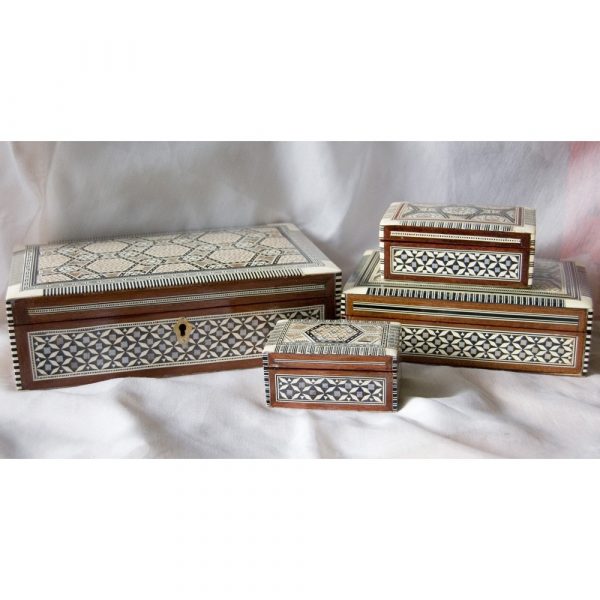 Egypt White Rectangular Marquetry Jewelry Box - 6 Sizes