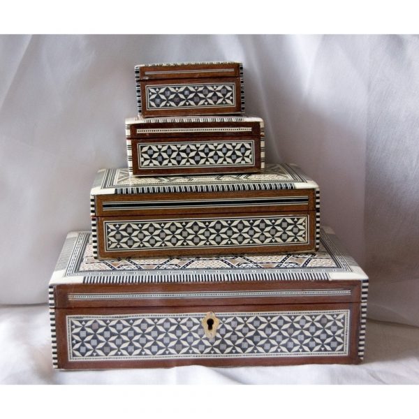 Egypt White Rectangular Marquetry Jewelry Box - 6 Sizes