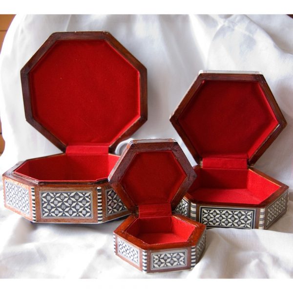 Egypt White Octogonal Marquetry Jewelry Box - 5 Sizes