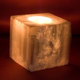 Cube Candle Holder Selenite - Mineral Bruto - Feng Shui