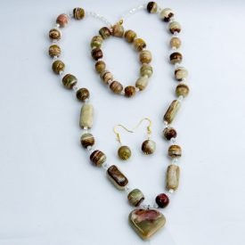 Set Brown Onyx Necklace - Earrings - Bracelets - Artisan