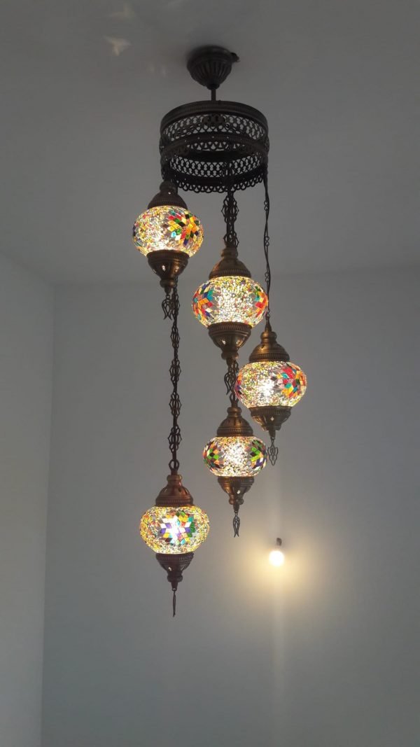 Turkish Lamp - 5 Balls Murano Glass - Mosaic - 1 m