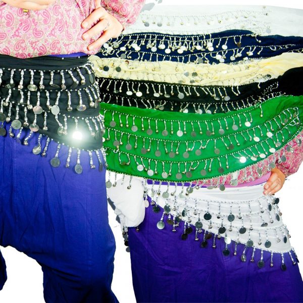 Belly Dance Scarf - 4 Rows Coins Bright - Colors