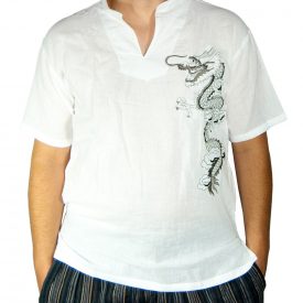 Cotton White Shirt - Dragon Design - Various Sizes