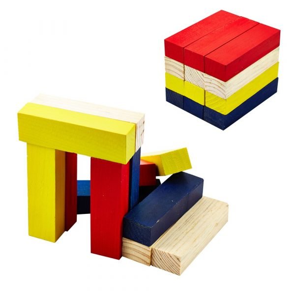 Wood Blocks Set - Multicolor - 12 Pieces - Mount Figures