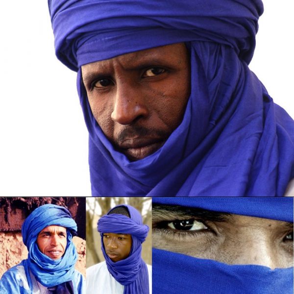 Tuareg Cotton Scarf - Navy Blue in 2 Tones - Quality - 220 cm