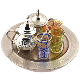 Tea Set-Teapot Arabic - Tray - 3 Glasses - Sugar Bowl