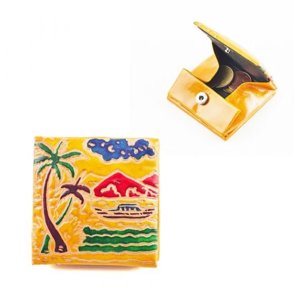 Leather purse Square - Decorated Colors and Reliefs-7x7 cm