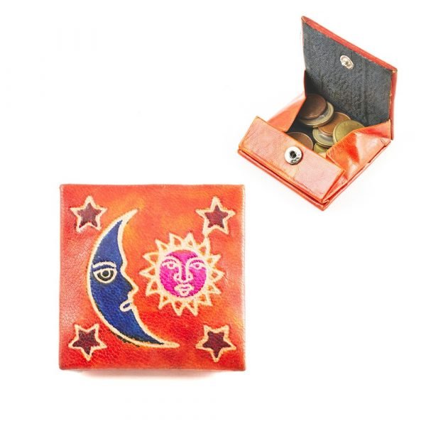 Leather purse Square - Decorated Colors and Reliefs-7x7 cm