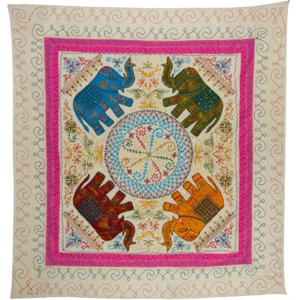 India Elephants Fabric - Embroidery Colors - 230 x 220