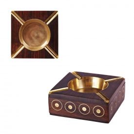Wood with Inlaid Brass Ashtray - 10 cm