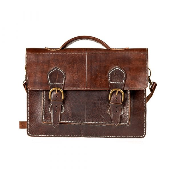 Handmade Leather Briefcase - 4 bays - double close buckle