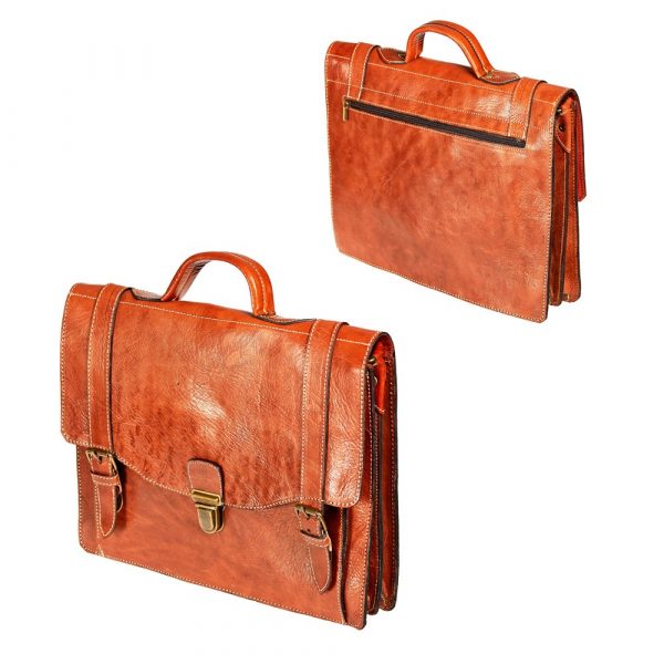 Handmade Leather Briefcase - 6 compartments - close security