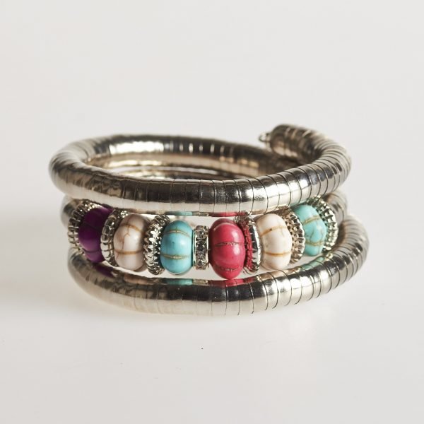 Spiral bracelet silver - pebbles, various colors