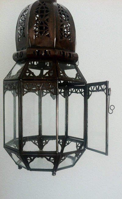 Octagonal iron Lantern pierced - to hang or pose - 37 cm