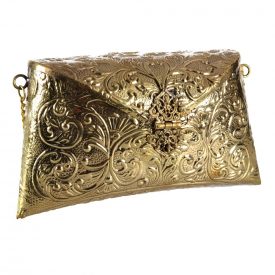 Brass Bag - Floral Embossed - Handcrafted - Chain and Clasp