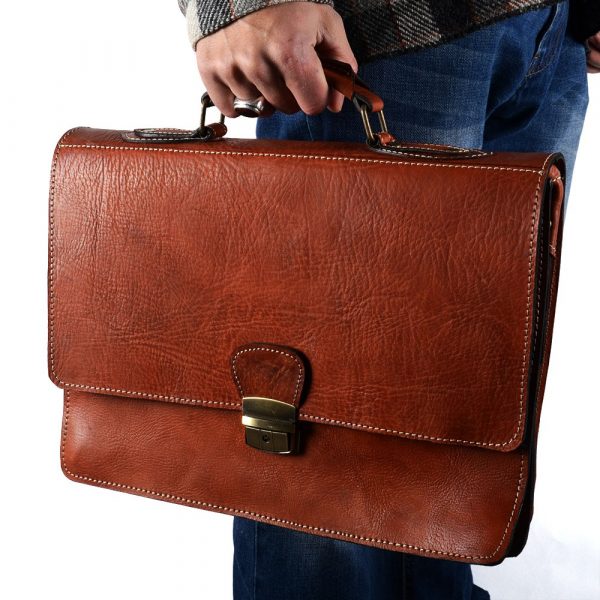 Briefcase Office leather - 3 compartments - inside pocket for mobile - 38 cm