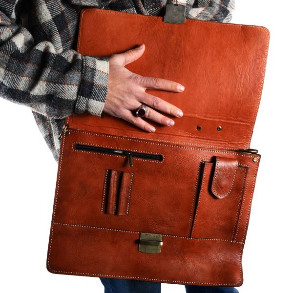 Briefcase Office leather - 3 compartments - inside pocket for mobile - 38 cm
