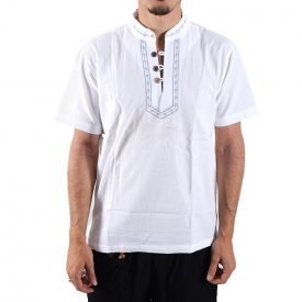 Shirt white cotton-collar embroidered-various sizes