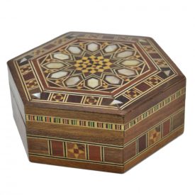 Hexagonal Box Taracea Syria - Mosaic Design - Hama Model 10 cm
