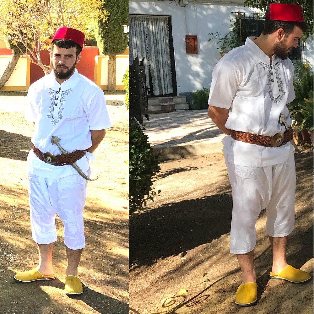 Aladdin Full Suit - Moorish Hat Baggy Pants Babucha - Arab Home Decor