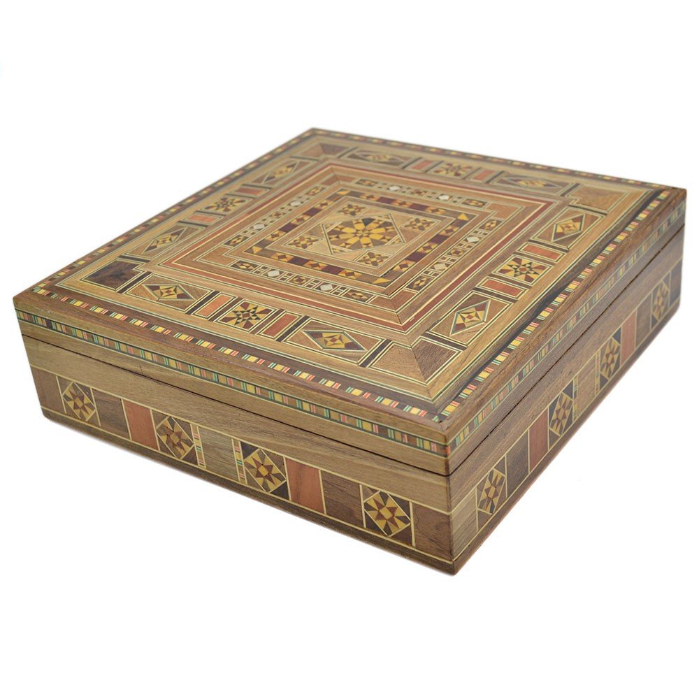 Square Syrian Inlaid Box - Wood and Mother of Pearl Decoration - 25 cm ...