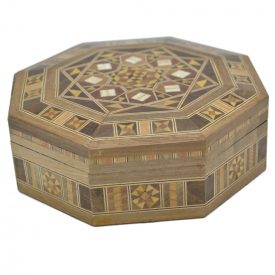 Octagonal Syrup Taracea Box - Decorated Geometric Cover- 15.5 cm