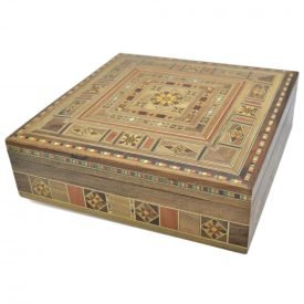 Square Syria Taracea Box - Wood and Nacre Decoration - 19.5 cm