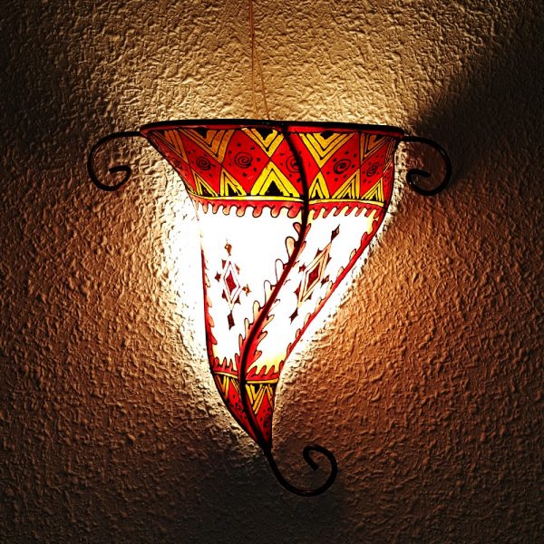 Natural Leather Wall Lamp - Painted with Henna - Model IBERIA