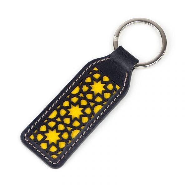 Leather Cutting Keychain - Black and Yellow