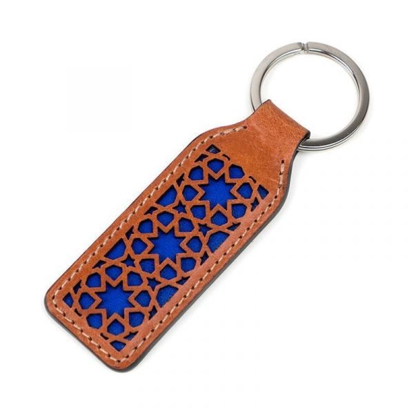Laser Cut Leather Keychain - Black and Yellow