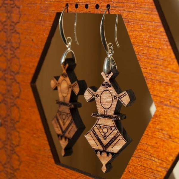 Tuareg Earrings - Agadez Design - Olive Wood and Silver