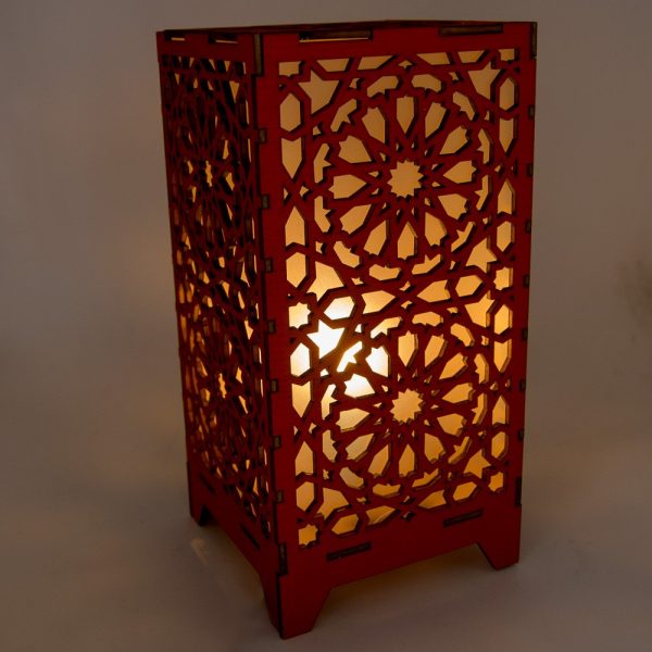 Alkauzar Red Wooden Lamp - Alhambra Mosaic Design