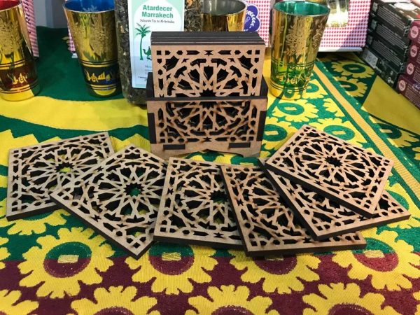 Set 6 Arabic Lattice Coasters - Wood - Alhambra Model