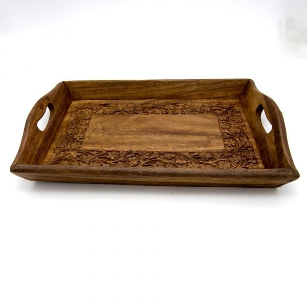 Set 3 Carved Wood Trays Floral Design - alsawani Model