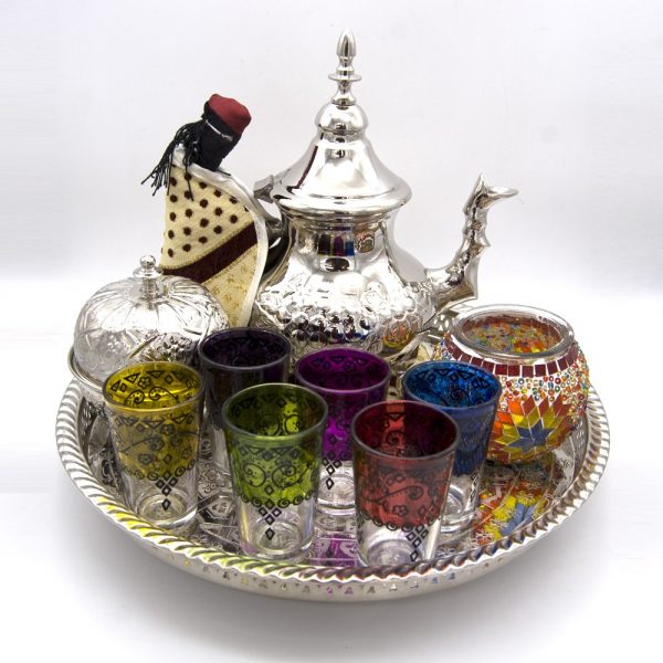 Tea Set Pack - 12 Glasses + 1 l Teapot + Sugar Bowl + Tray + Morito + Gift Candle Holder