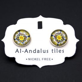 Short Button Earring - Inspired by the Alhambra - Al-Andalus Tiles - Zalaza Model