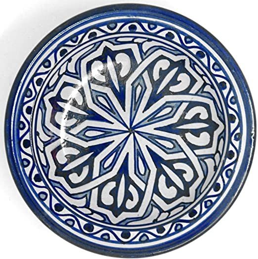 Arabic Deep Plate - Fez Ceramic - 25 cm - Hand Painted - Blue and White
