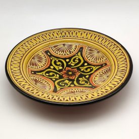 Asfi Carved and Enameled Ceramic Plate - Hand Painted - Yellow - Nahtun Model