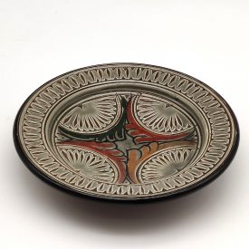 Asfi Carved and Enameled Ceramic Plate - Hand Painted - Gray - Model Nahtun