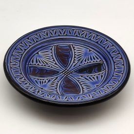 Asfi Carved and Enameled Ceramic Plate - Hand Painted - Blue - Nahtun Model