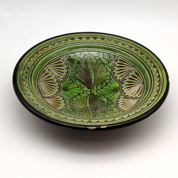 Asfi Carved and Enameled Ceramic Plate - Hand Painted - Green - Nahtun Model